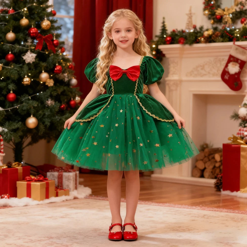 Bow Accent Holiday Princess Dress